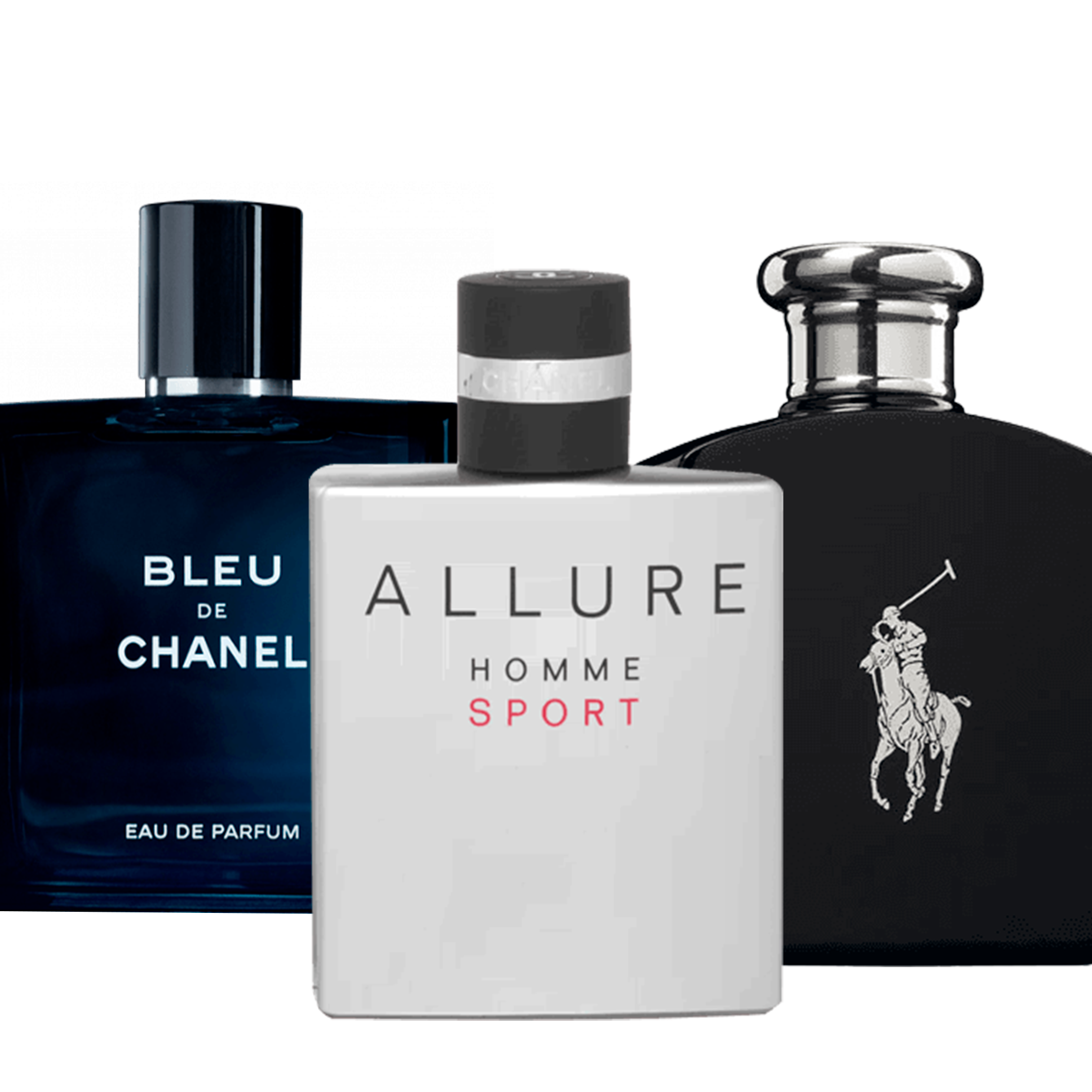 Kombination von 3 Herrendüften - Chanel Allure, Bleu de Chanel und Polo Black Ralph Lauren